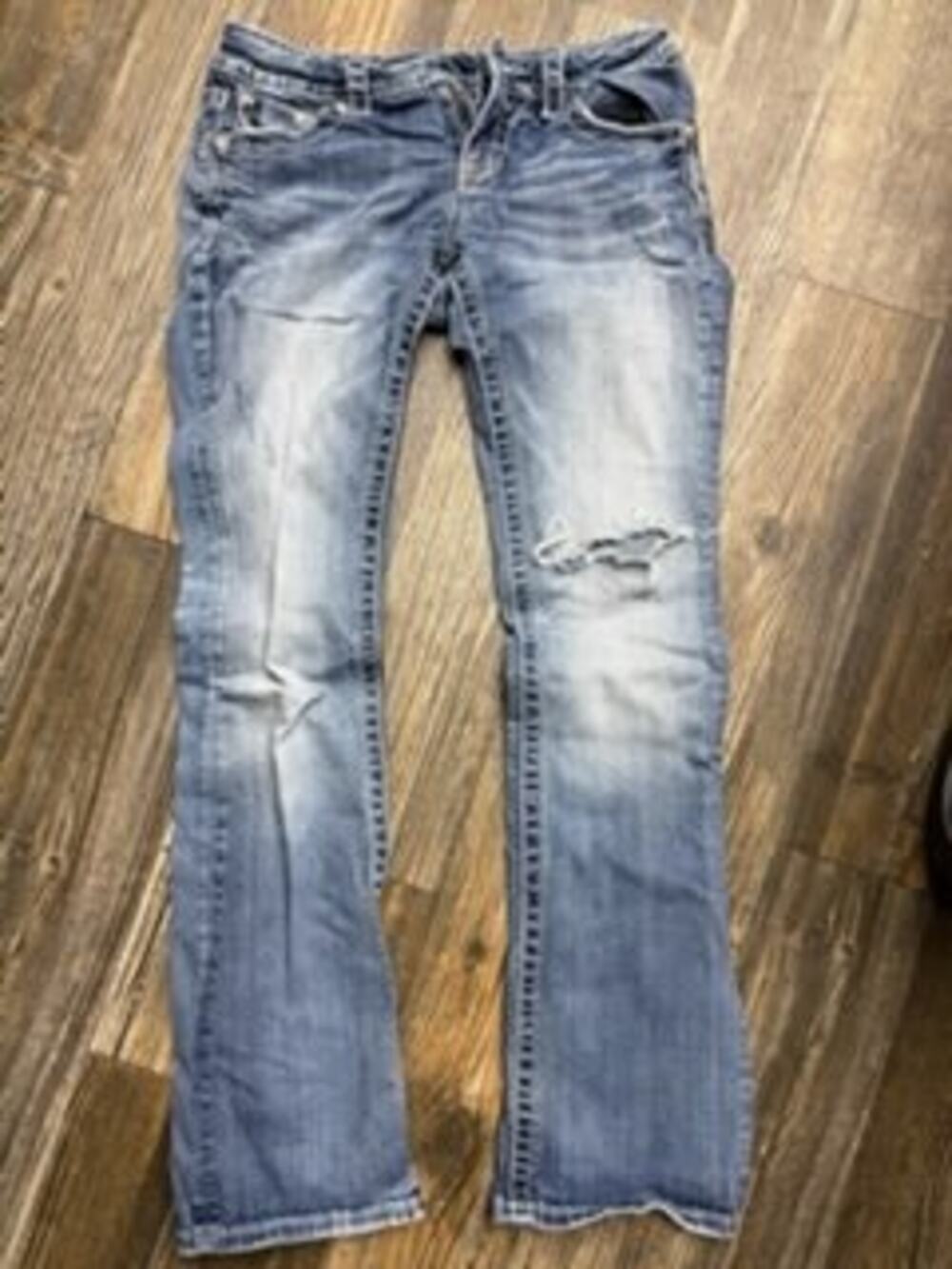Miss Me Signature Boot Distressed Jeans Womens 28 x 34 Embellished Chic Western